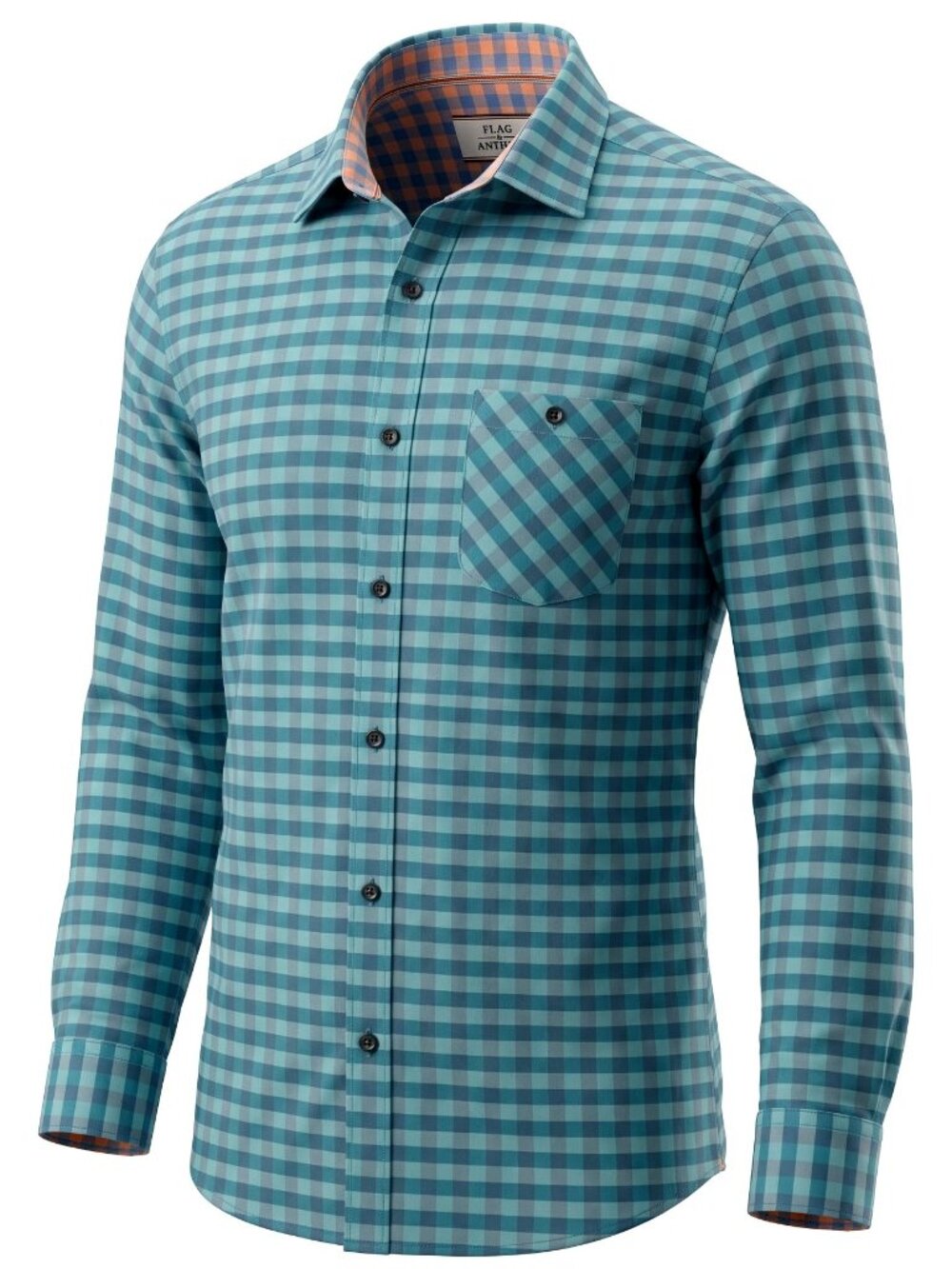 Flag & Anthem Large Blue Check Shirt Long Sleeve Contrast Cuffs Cotton Blend L